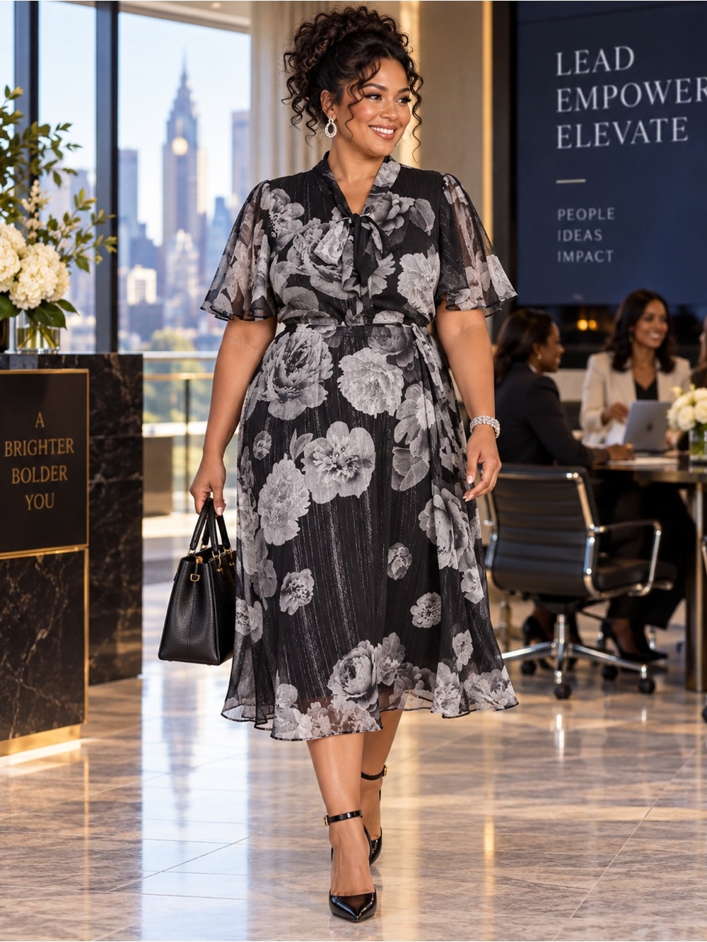 Calvin Klein NWT Metallic Floral Midi Dress 16| Business Chic Office Career